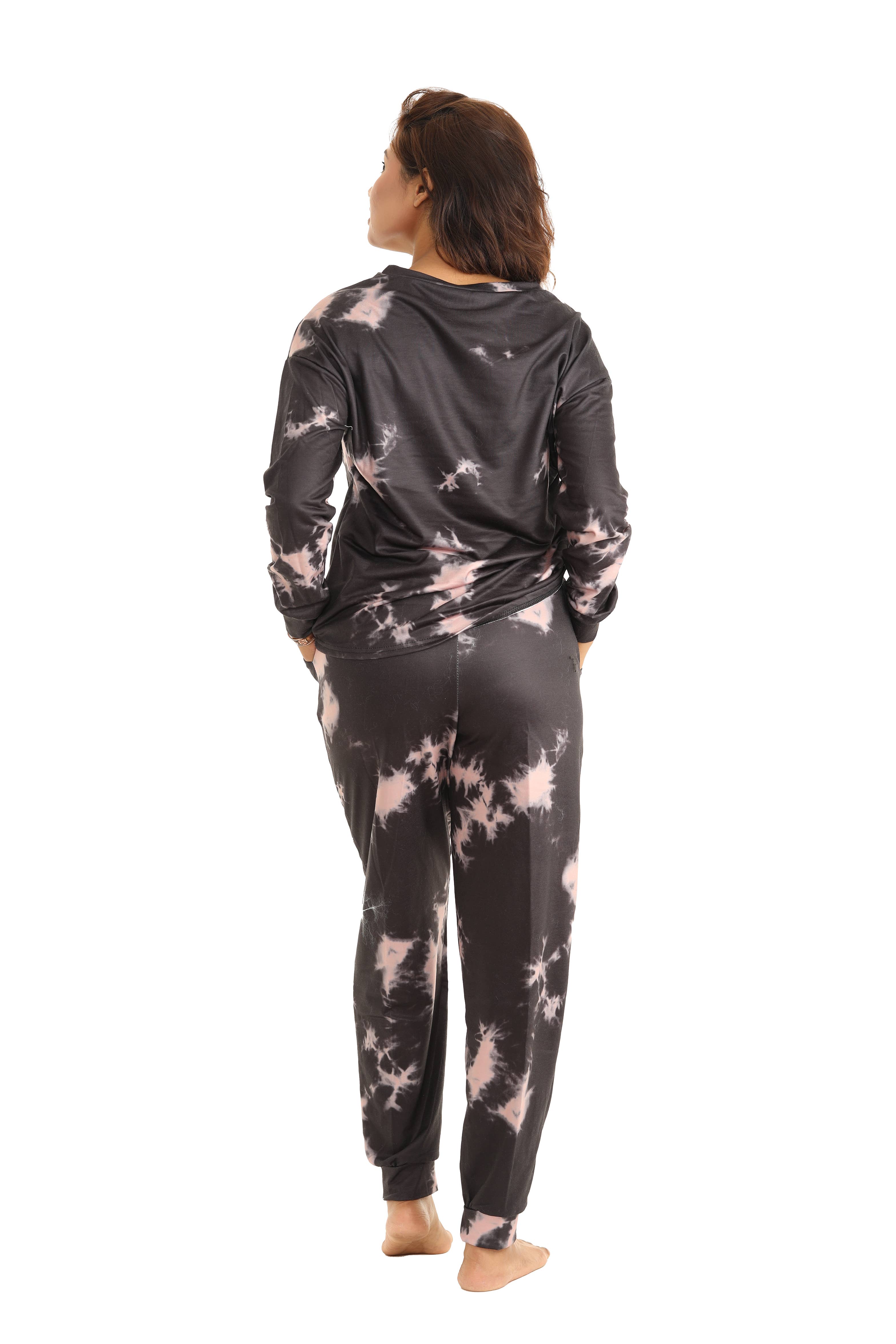 Shoreline Wear. INC - Wholesale Lounge Set - Women's - Black & Pink Tie-Dye Long-Sleeve Crewneck Top & Joggers1