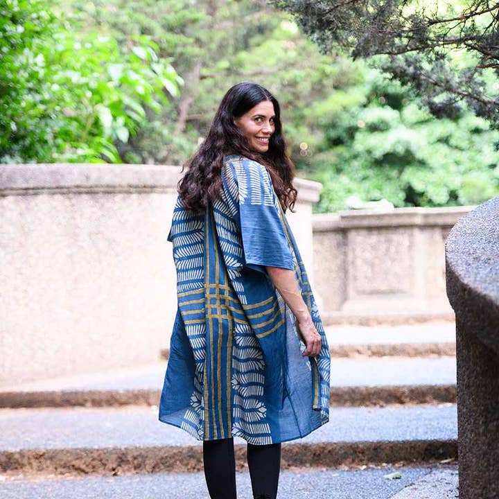 Ichcha - Wholesale Kaftan - Women's - Blue Beach Coverup Lounge Kimono/Robe Kaftan Dress - Aarya