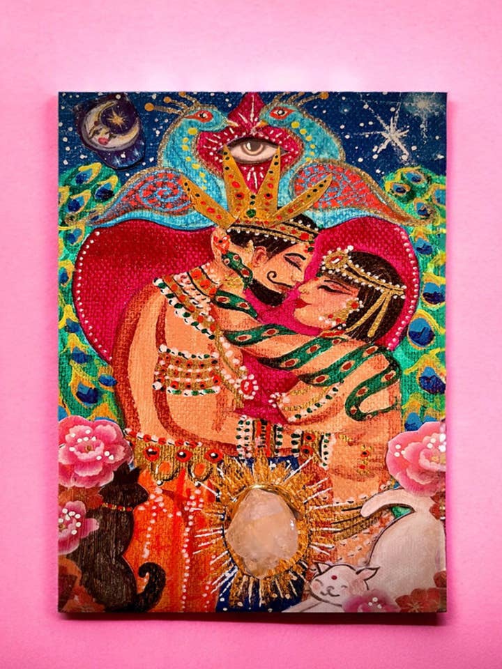 Pfauenliebhaber Grußkarte Mystisches Paar Spirituelle Kunst für den Großhandel von Art by Diana Comstock