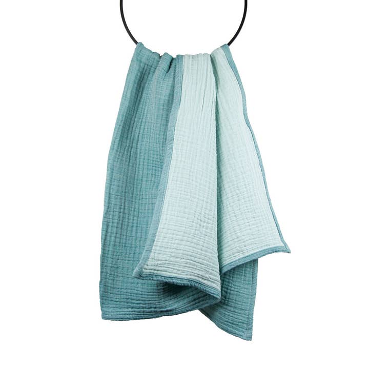 Muslin baby blanket organic cotton aqua/ice green for wholesale by Yolunda