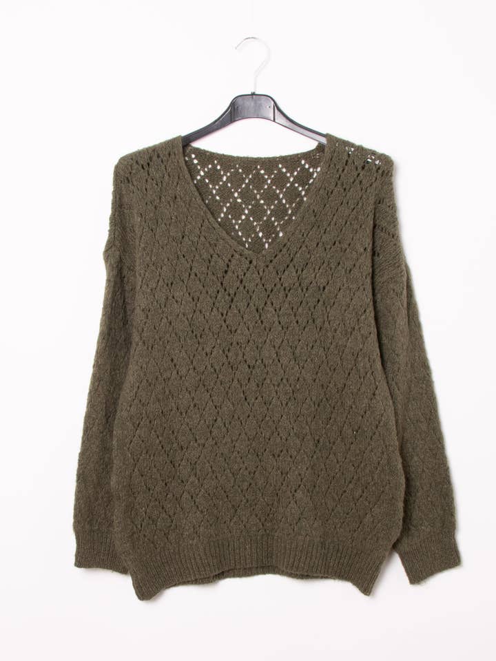 Pépouz' Paris - Wholesale Knit Sweater - Women's - Mohair openwork sweater with diamond pattern PP250515