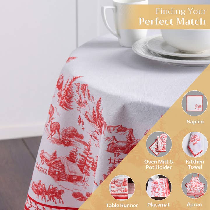 Maison d'Hermine - Design in Every Thread - Wholesale Tablecloth - Tablecloths 100% Cotton - 3 Shapes - Winter Jouy11