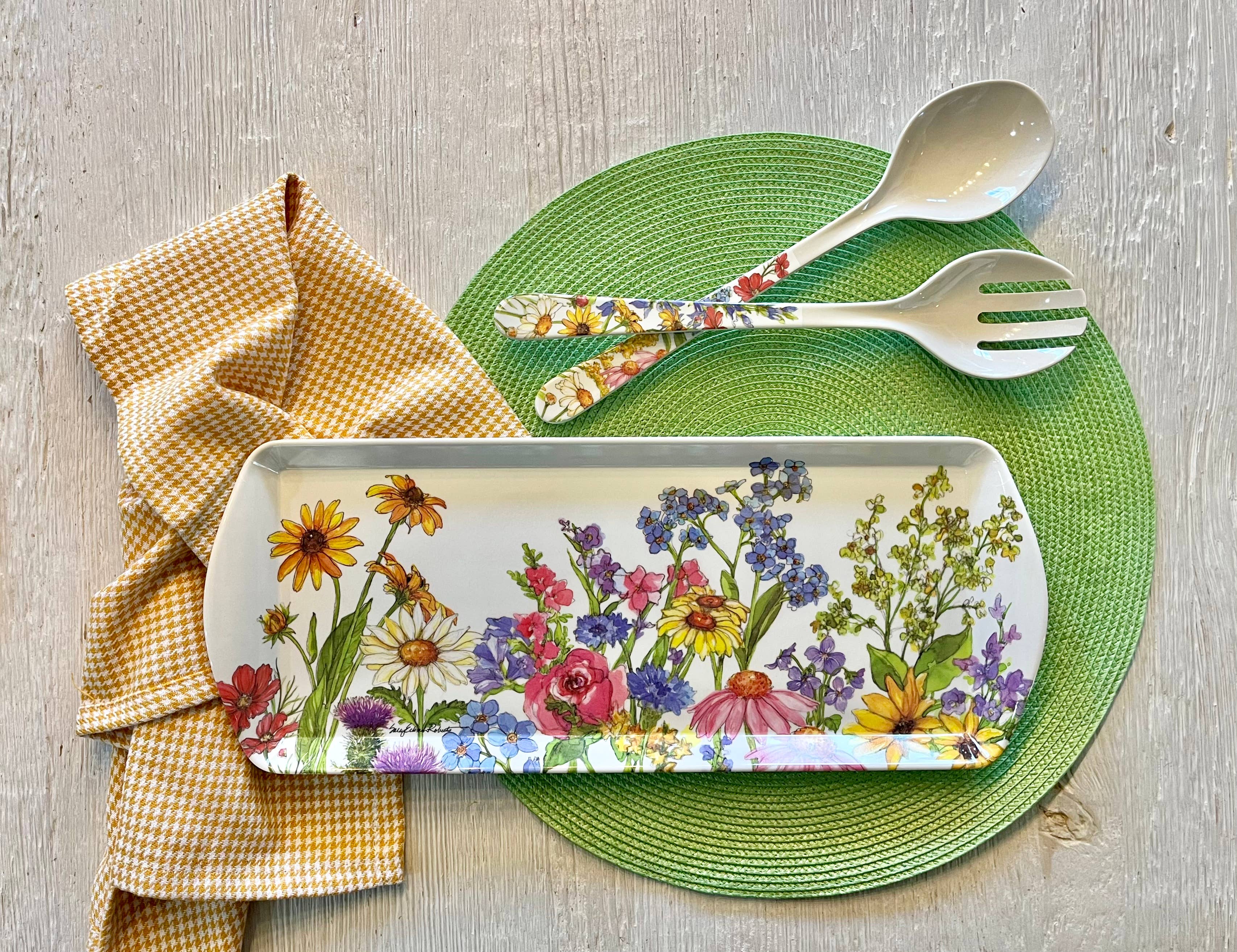 Bamboo Table - Wholesale Serving Tray - Wildflower Floral Garden Bread/Appetizer Loaf Tray2
