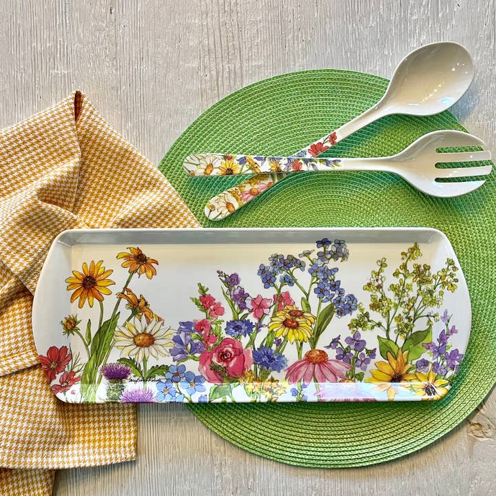 Bamboo Table - Wholesale Serving Tray - Wildflower Floral Garden Bread/Appetizer Loaf Tray2