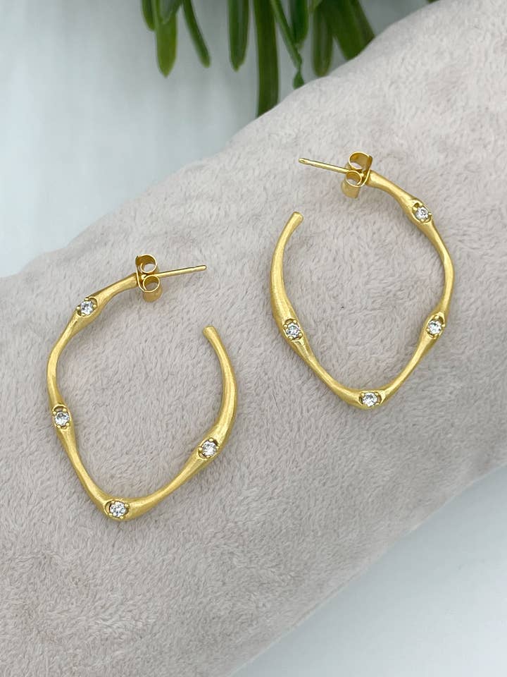 Organic-look handmade earrings with cubic zirconia for wholesale by AJS Design Studio