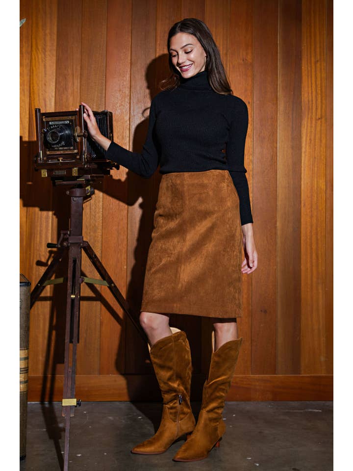 PORSHA - Wholesale Skirt - Women's - Stretch Suede Pencil Skirt3