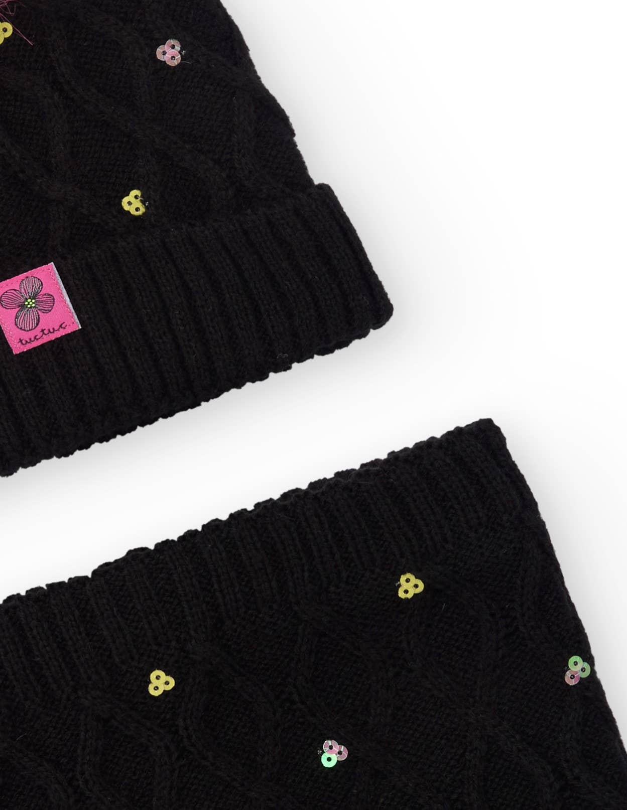 tuc tuc - Wholesale Winter Accessory Set - Kids - Girl's hat and neck set with pink pompom and sequins3