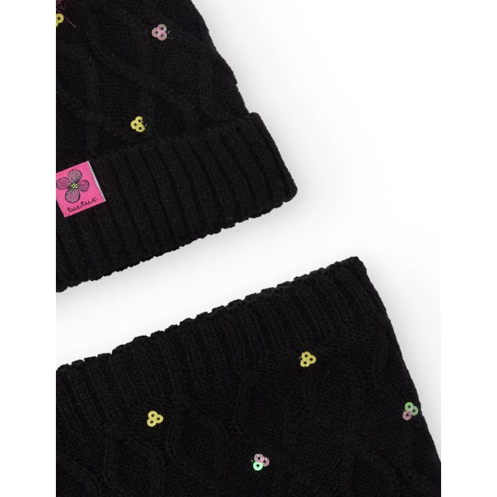 tuc tuc - Wholesale Winter Accessory Set - Kids - Girl's hat and neck set with pink pompom and sequins3