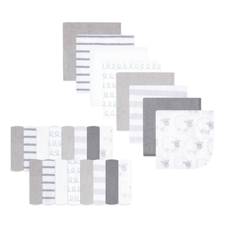 Lot de gants de toilette Hudson Baby Rayon en bambou, mouton gris pour la vente par BabyVision