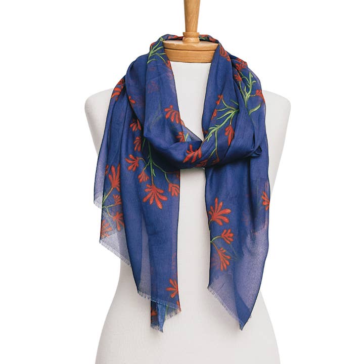 AGCS1018: Navy: Kangaroo Paws Scarf for wholesale by Australiana Gifts Co