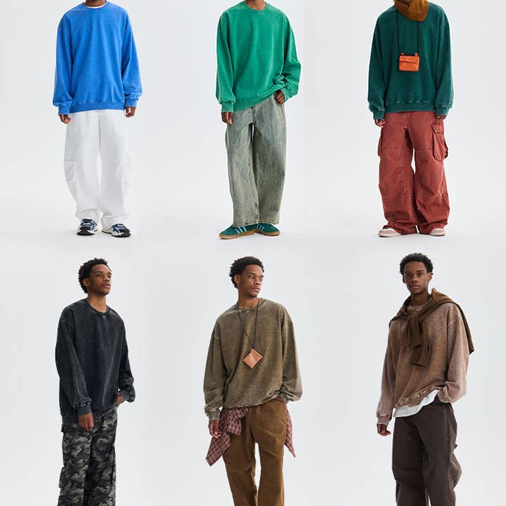 Vintage Wash Cotton Crewneck Sweatshirt for Men and Women for wholesale by SALINA TRADING INC