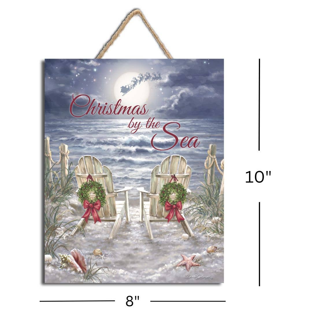 Glow Decor – wholesale Skylt – Jul vid havet Träskylt med rephängare1