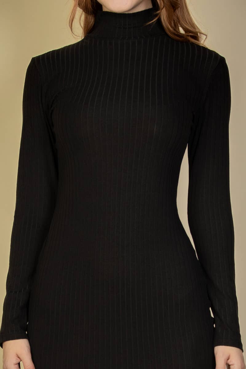CAPELLA APPAREL - Wholesale Dress - Women's - Ribbed Mock Neck Long Sleeve Bodycon Midi Dress3