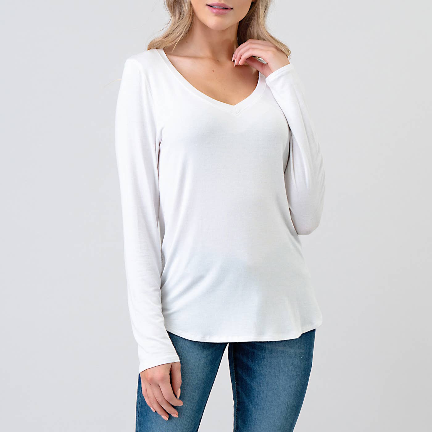 Heimious - Wholesale T-Shirt - Women's - Modal Long Sleeve V-neck Relaxed Fit T-shirt, T2493