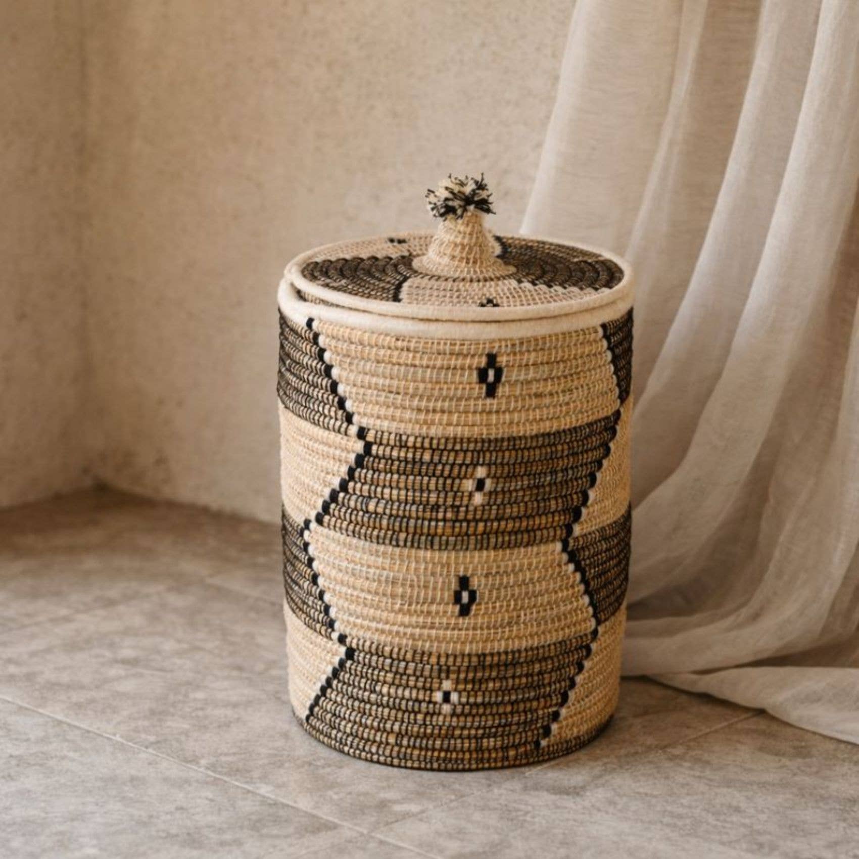 Collection Maroc - Wholesale Laundry Basket - White ethnic pattern laundry basket 60 cm0