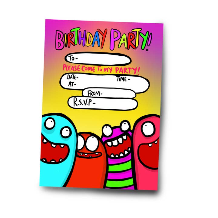 Invitación a fiesta de cumpleaños de Monsters para venta al por mayor de Dixon Does Doodles