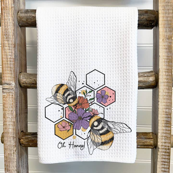 Oh Honey Tea Towel - honey bee for wholesale by This Joyful Home
