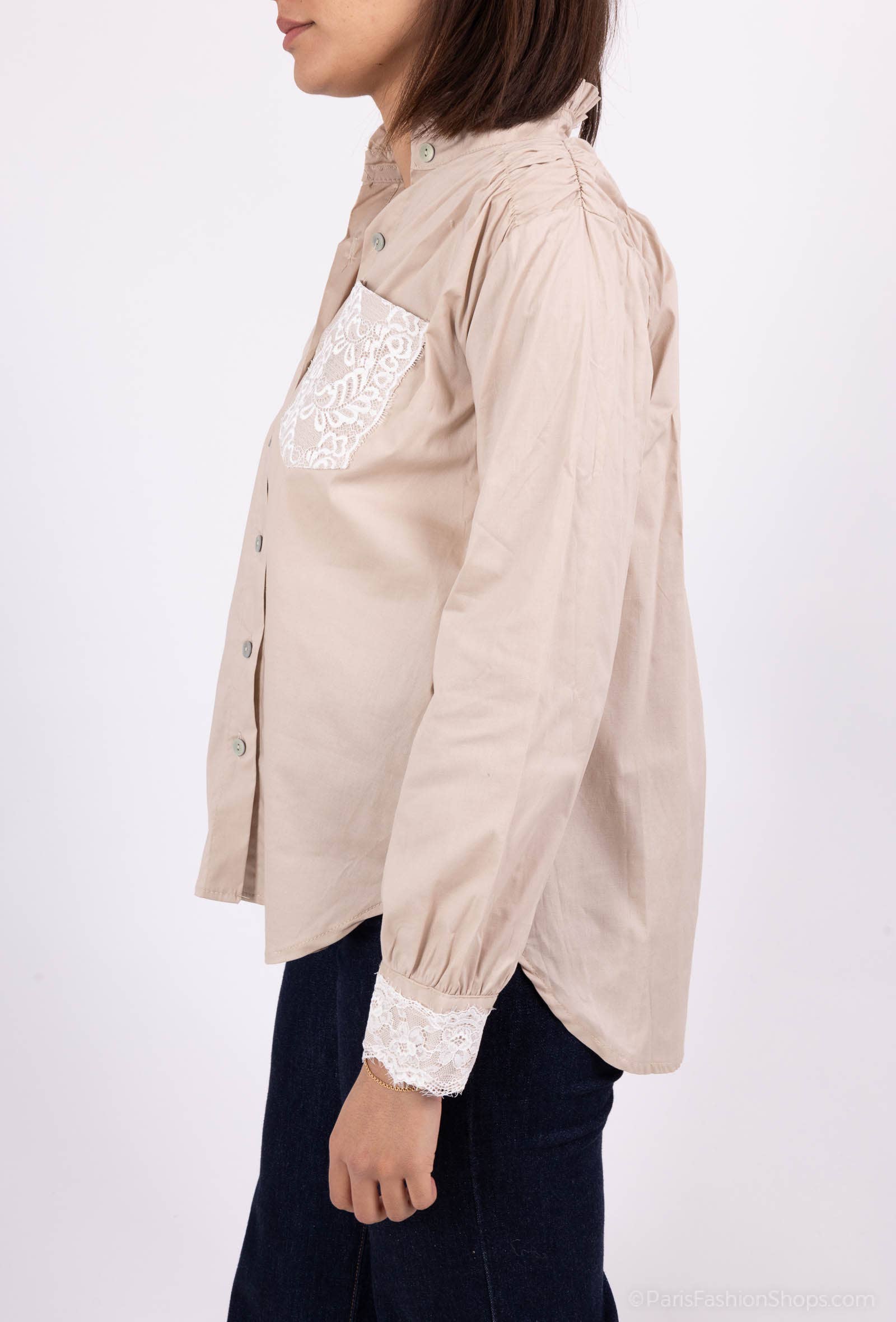 Pépouz' Paris - Vente Chemise à col boutonné – femme - Chemise col mao avec dentelle PC251811