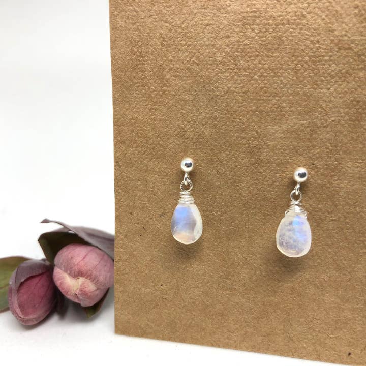 Naked Sage - Vente Boucles d'oreilles pendantes - Boucles d'oreilles Rainbow Moonstone - Linnaea1