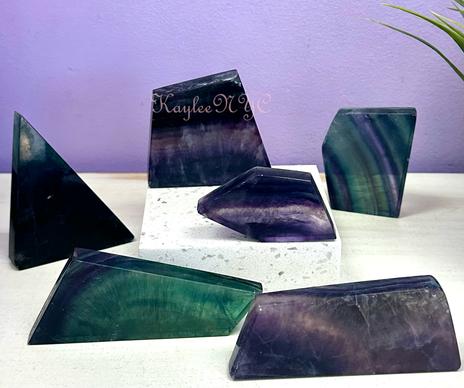 KayleeNYC - Wholesale Spiritual Stone/Crystal - 6 PCs Natural Rainbow Fluorite Polished Slab 1.9-2 lbs0