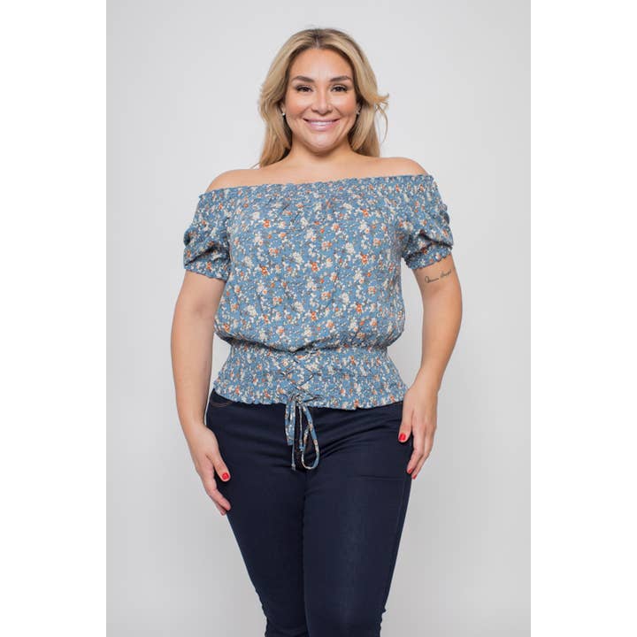 Plus Size Floral Smocked Off Shoulder Top - 100% Rayon for wholesale by Curve Market