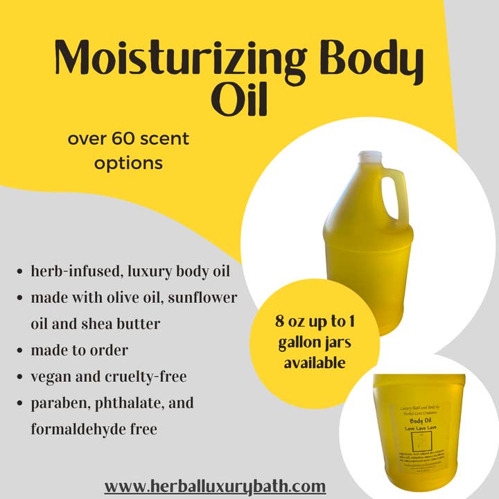 Herbal Love Creations- Luxury Bath and Body - Wholesale Bath/Body Oil - 8 oz Unlabeled Body Oil (clear bottle) - Resell As Your Own