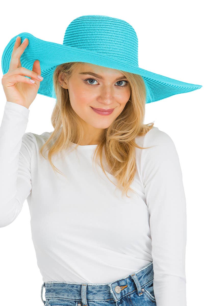 Cap Zone - Venta al por mayor Sombrero de paja - Mujer - Sombrero de sol de paja con tejido apretado, color sólido y ala ancha flexible