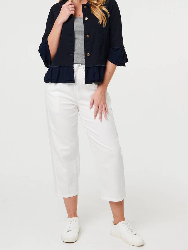 Denim Frilled 3/4 Sleeve Cropped Jacket
for wholesale by Stellalondon
