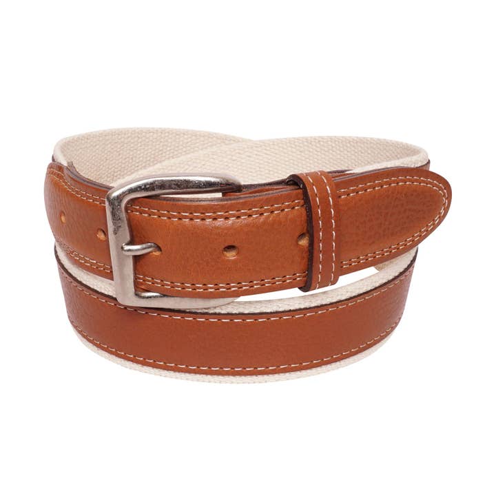 Tan Textured Leather on Web Belt for wholesale by YRI Custom Designs