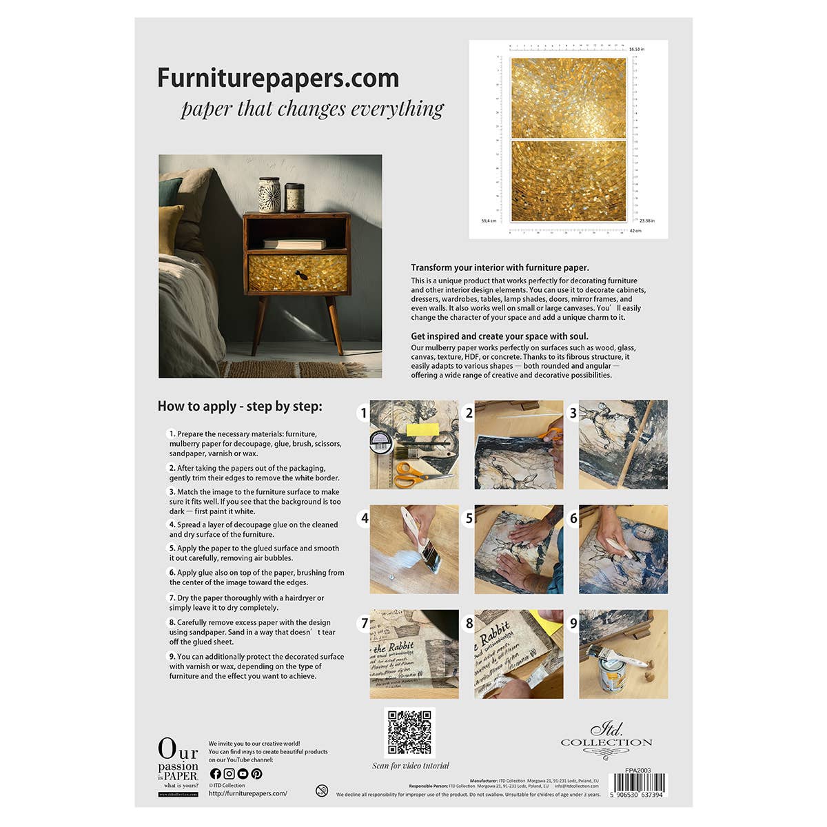 ITD Collection - Vente Matériels de bricolage - FPA2003 - Papier mûrier pour loisirs créatifs - Format A2 en 2 pièces A34