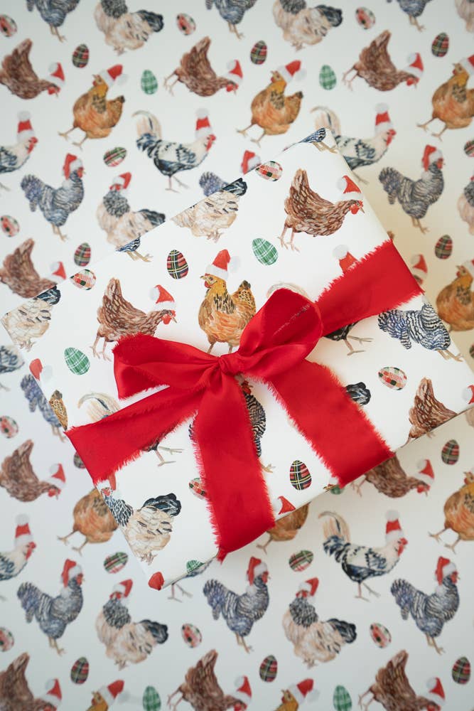 Lana's Shop - Wholesale Flat Wrap - Christmas Chickens in Santa Hats Single Sheet Gift Wrap4
