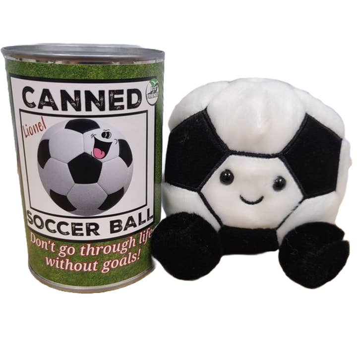 Canned Gifts – Engroshandel Spøg og skæmt-gave/gaveartikel – Dåse fodboldbold - Plyssportsgave i dåse m/vittigheder