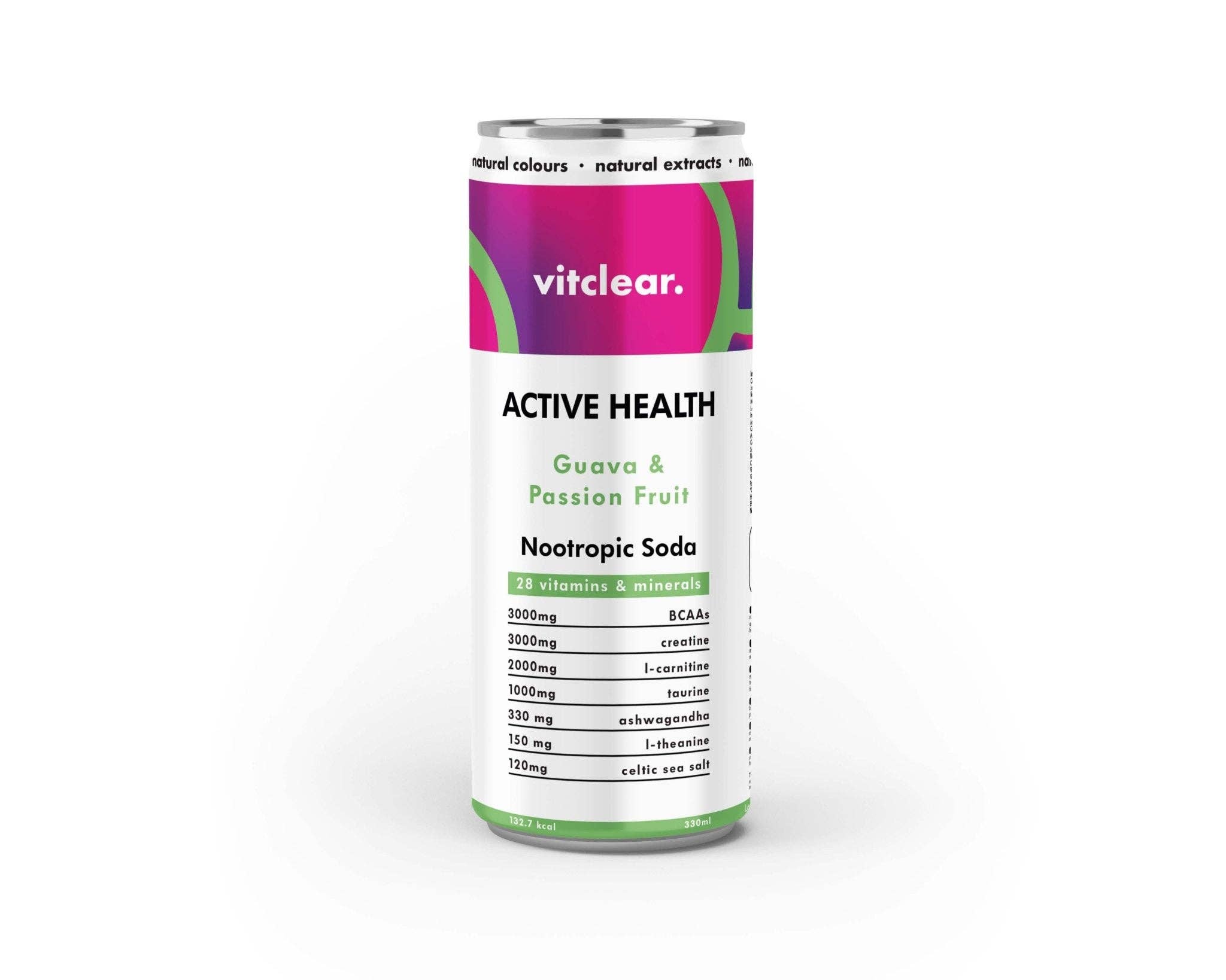 VitClear – wholesale Soda/carbonated drink – Active Health Nootropic Soda (Guava & Passionfruit) VitClear