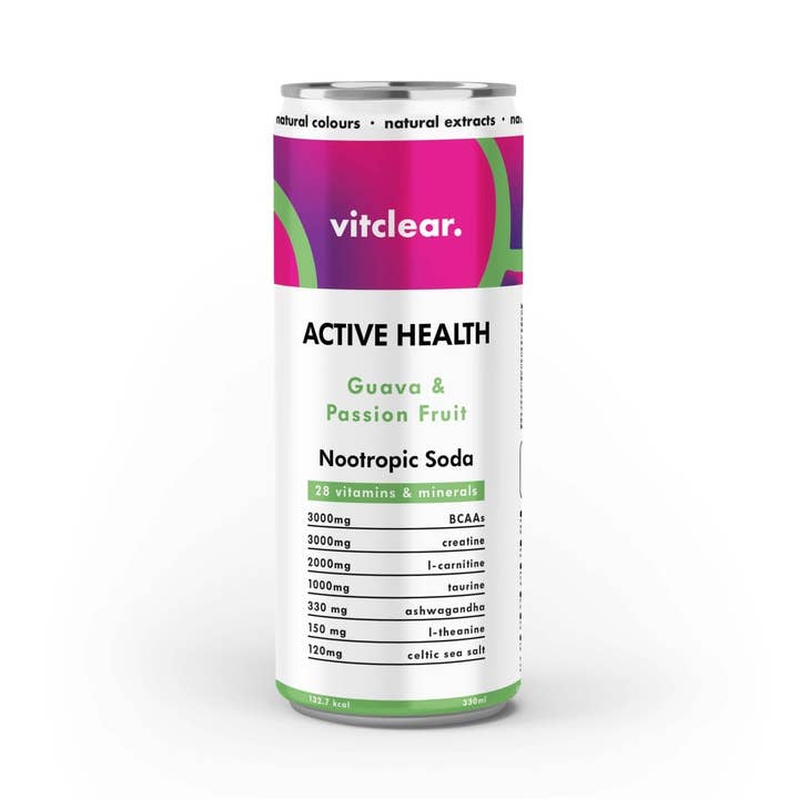 Active Health Nootropic Soda (Guava & Passionfruit) VitClear for wholesale by VitClear