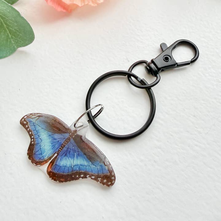 D. Prince Designs - Wholesale Keychain - Women's - Hand-Illustrated Blue Morpho Butterfly | Handmade Acrylic + Resin Keychain0