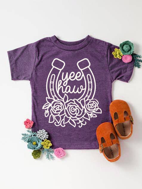 Kids Yee Haw Horseshoe Tee - Heather Purple for wholesale by Ali Dee