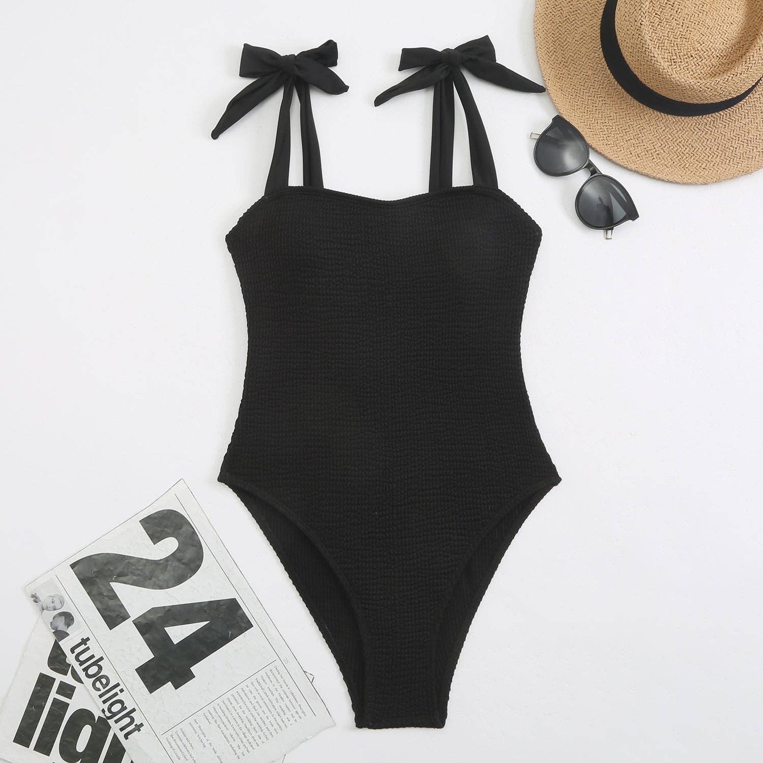 Sweetkama – wholesale One-piece swimsuit – Women’s – Bowtie Shoulder Solid Color One Piece Swimwear14