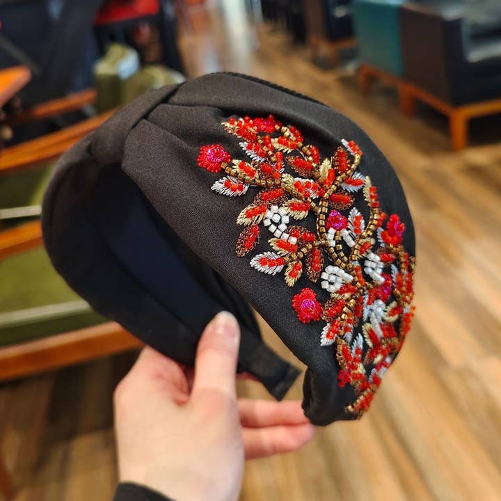 Koninklijk Rode & Gouden Bloemen Kralen Hoofdband SS78 voor wholesale door PEACH ACCESSORIES