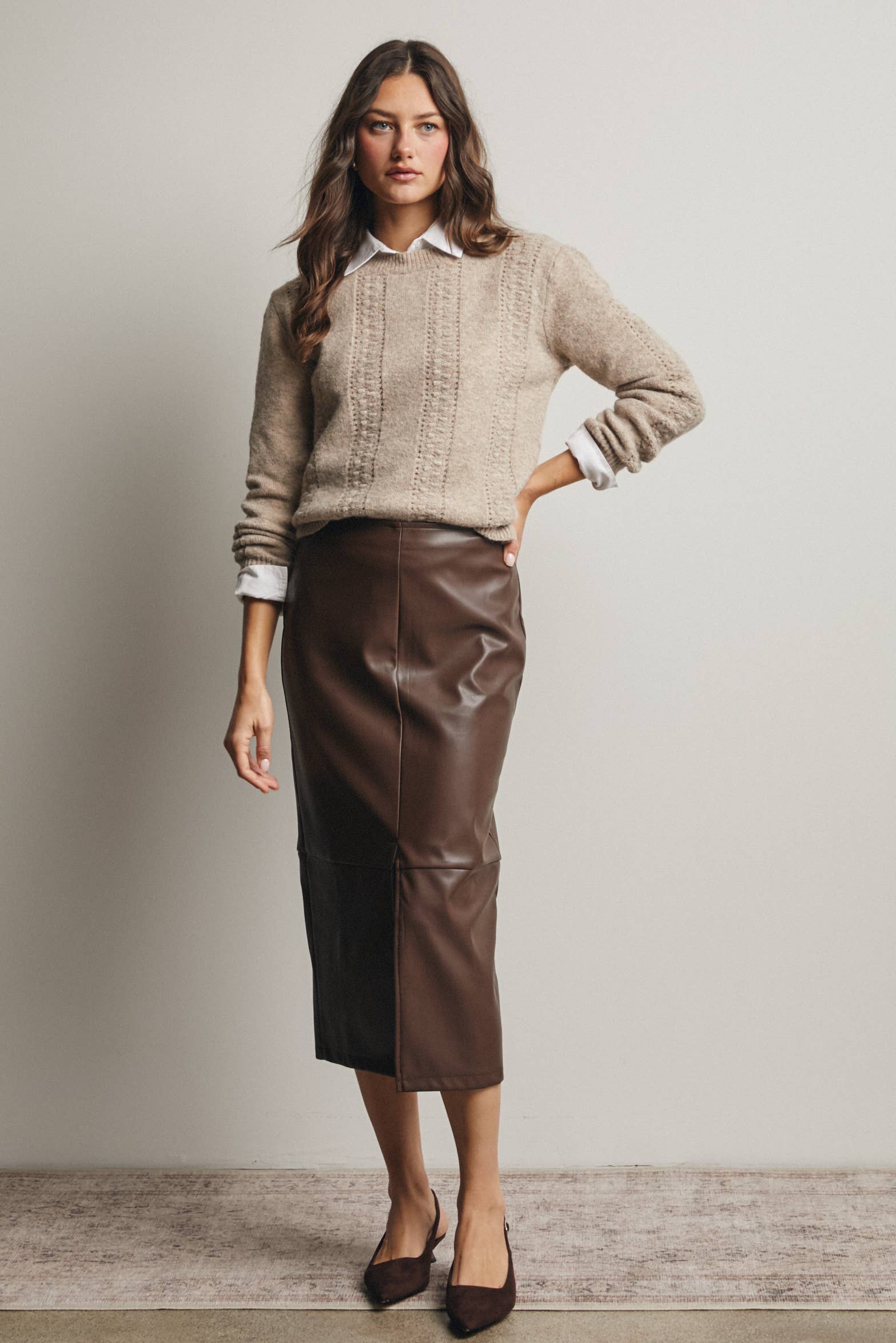 Forte - Wholesale Knit Sweater - Women's - Textured Cable Stitch Pullover Sweater FSW001630