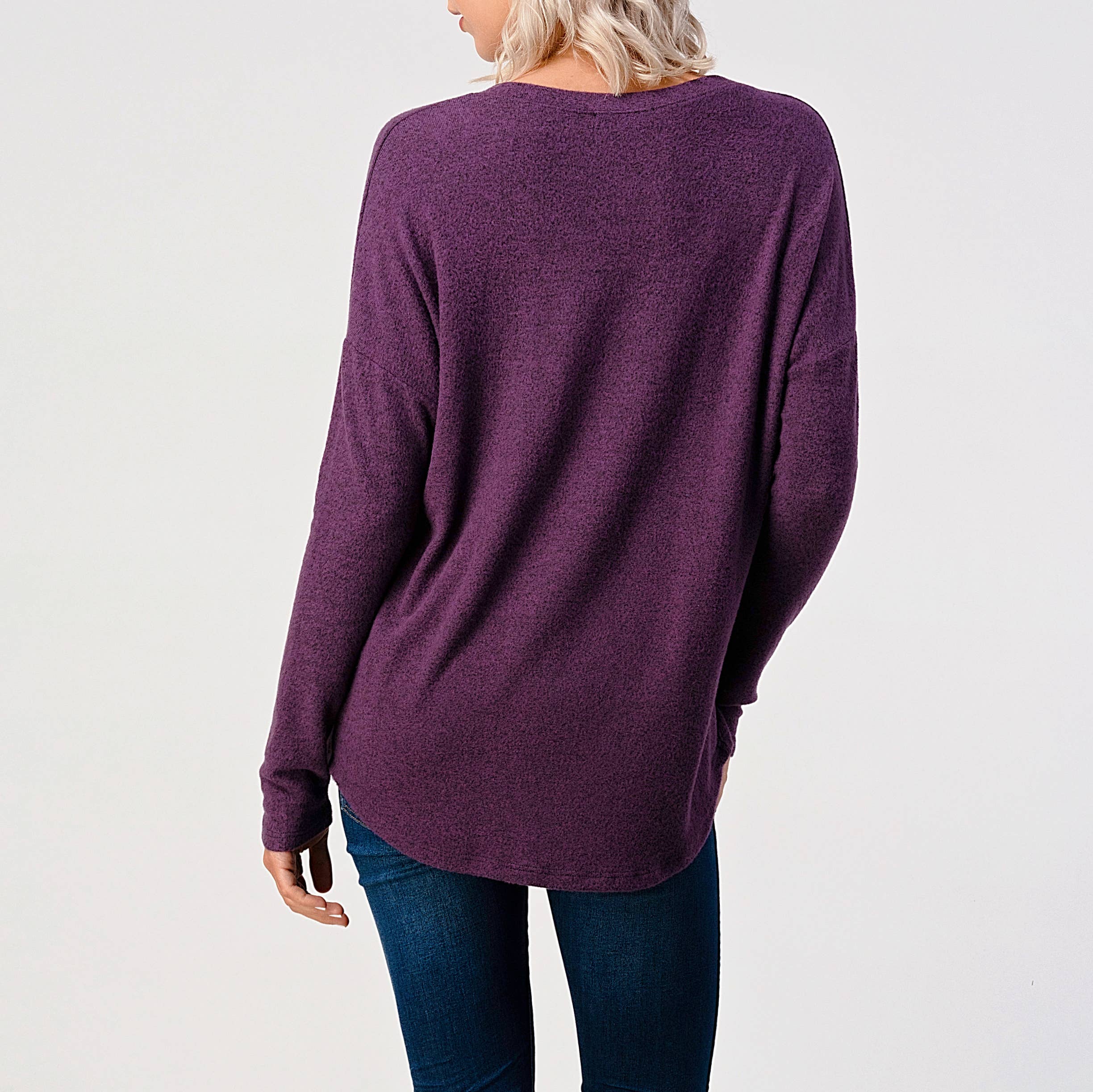 Heimious - Wholesale Knit Top - Women's - Long Sleeve V-neck Brushed Knit Top, 273871