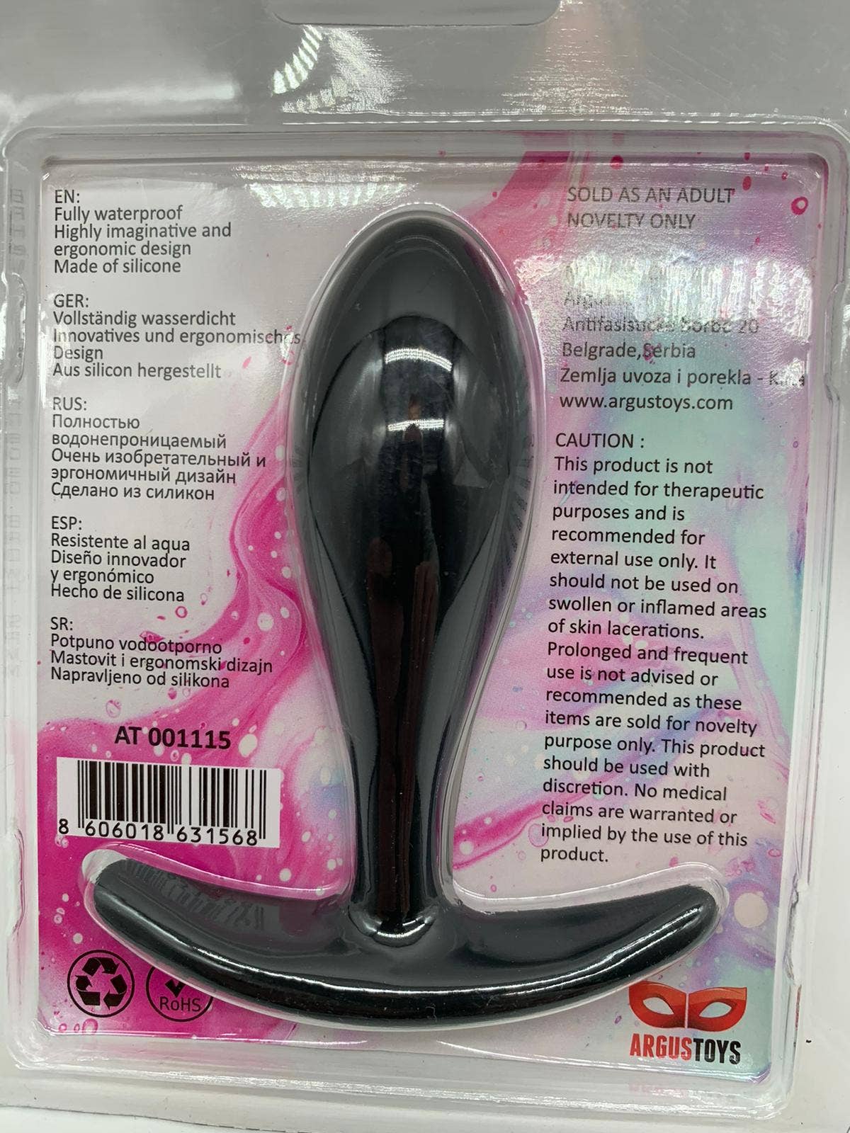 Kinky Pleasure - Wholesale Sex Toy - Argus T-Plug Silicone Large Size 10 Cm - Black - Packed in Strong Blister - AT 0011153