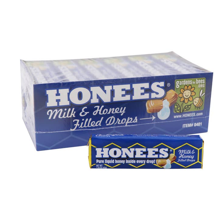 Honees Milk & Honey Cough Drops, 1.6oz, 24ct Case for wholesale by Grandpa Joe's Candy Shop