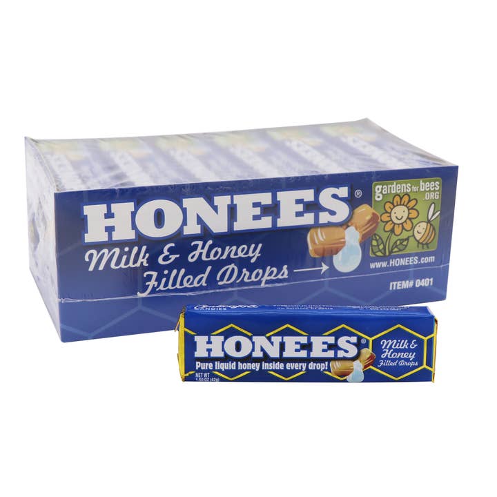 Honees Milk & Honey Cough Drops, 1.6oz, 24ct Case for wholesale by Grandpa Joe's Candy Shop