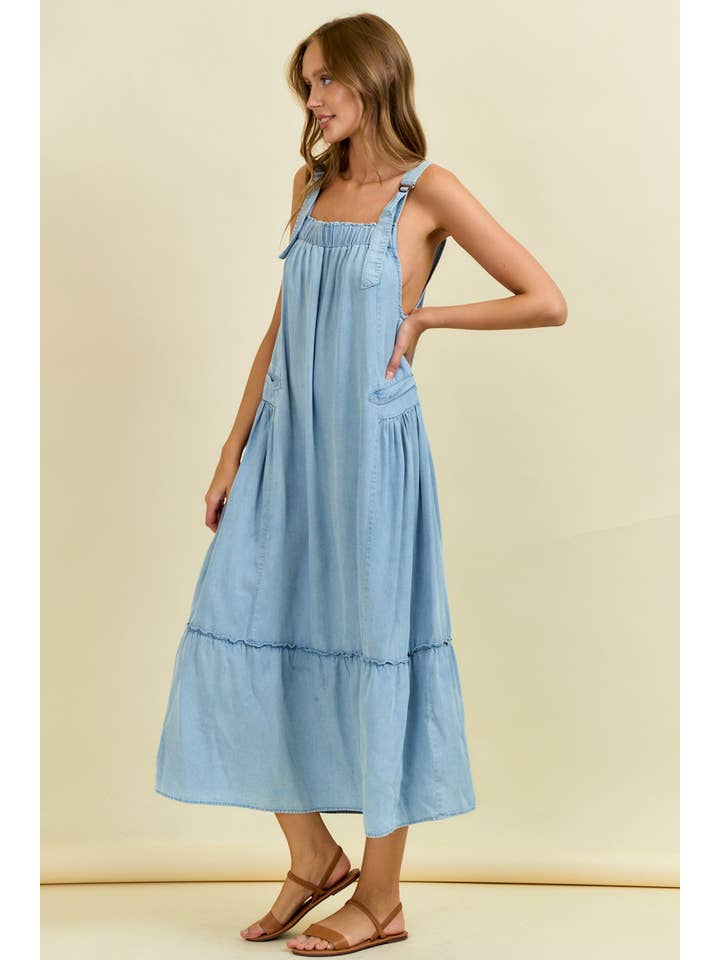 Doe and Rae - Wholesale Dress - Women's - TENCEL MAXI OVERALL DRESS WITH TIERED RUFFLE - 28134D8