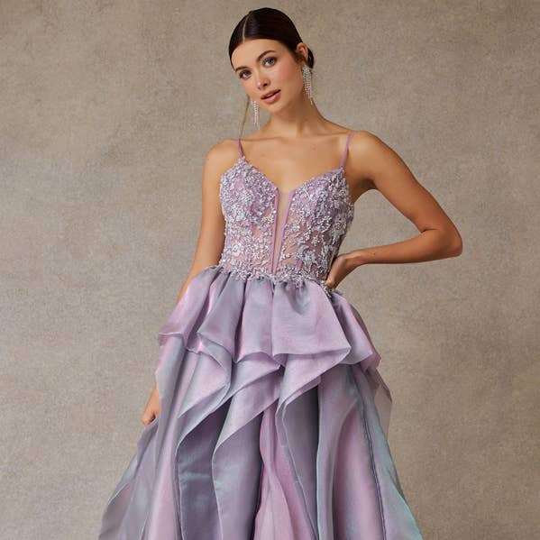 Sleeveless Illusion Deep V Neckline Ruffle Dress for wholesale by Babyfox Apparel