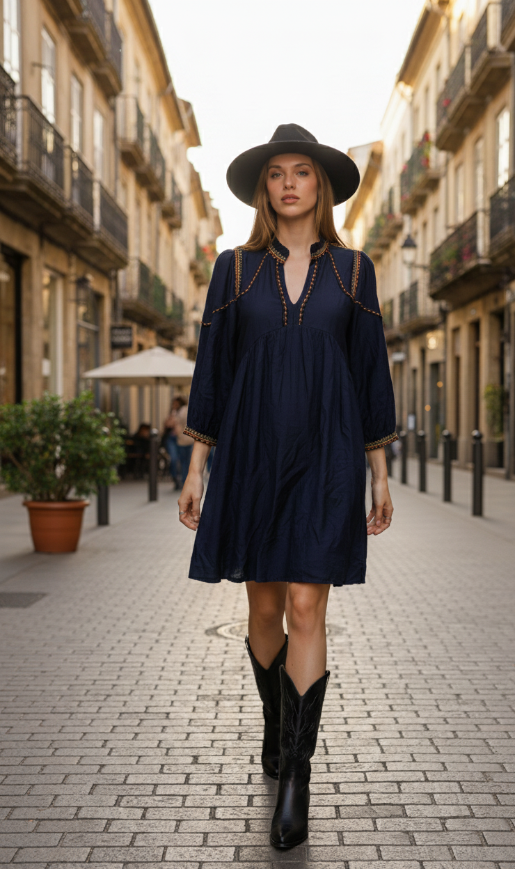 MOOYA – wholesale Klänning - Dam – Kort flytande klänning med broderidetaljer - MY060