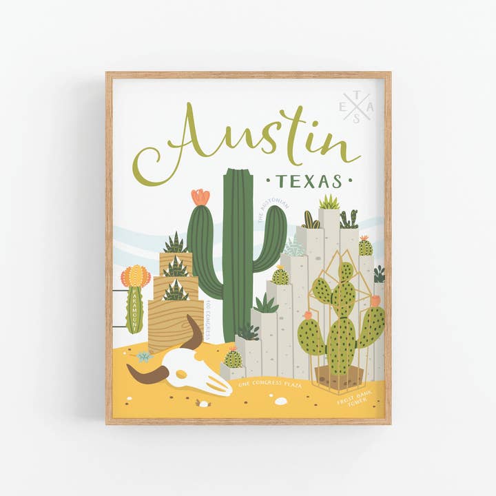 Austin Succulent Skyline Art Print for wholesale by Easyhand Goods – formerly Onderkast