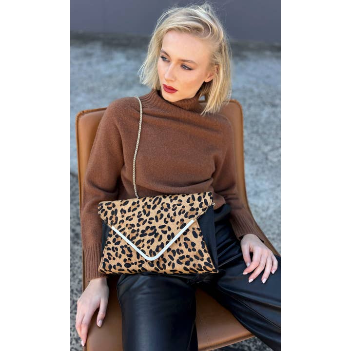 Leopard Print Hoss Cowhide /Leather Large Clutch for wholesale on Faire3
