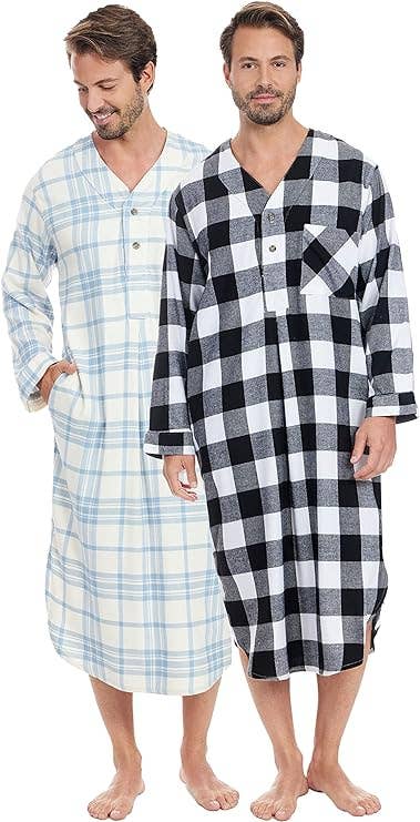 I-Wear Brands - Wholesale Nightshirt - Men's - 2 Pack Men's Cotton Flannel Long Henley Nightshirt16