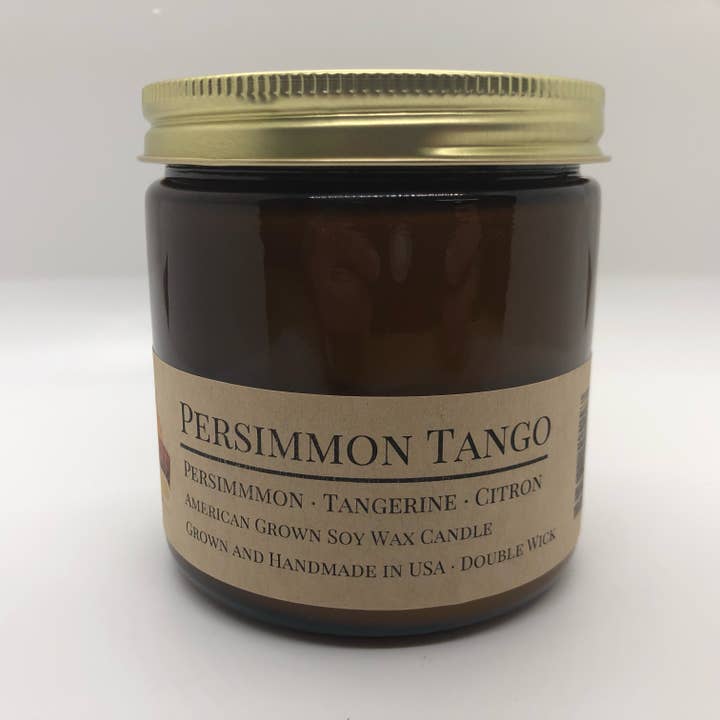 Vela de cera de soja Persimmon Tango | Apo ámbar de doble mecha de 16 oz para venta al por mayor de Prairie Fire Candles